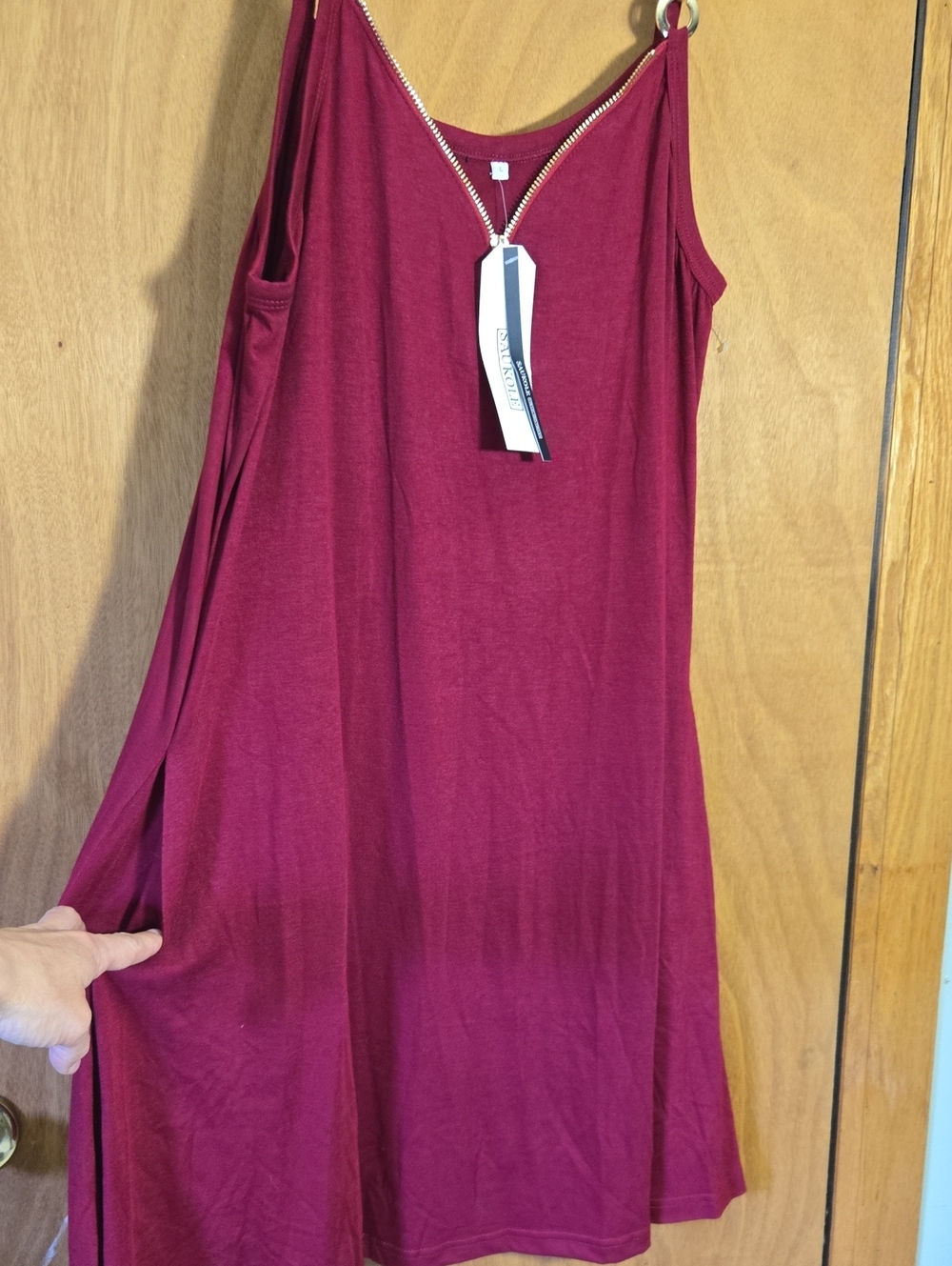 Women’s Mini Dress in Deep Berry with Zipper Detail And Pockets